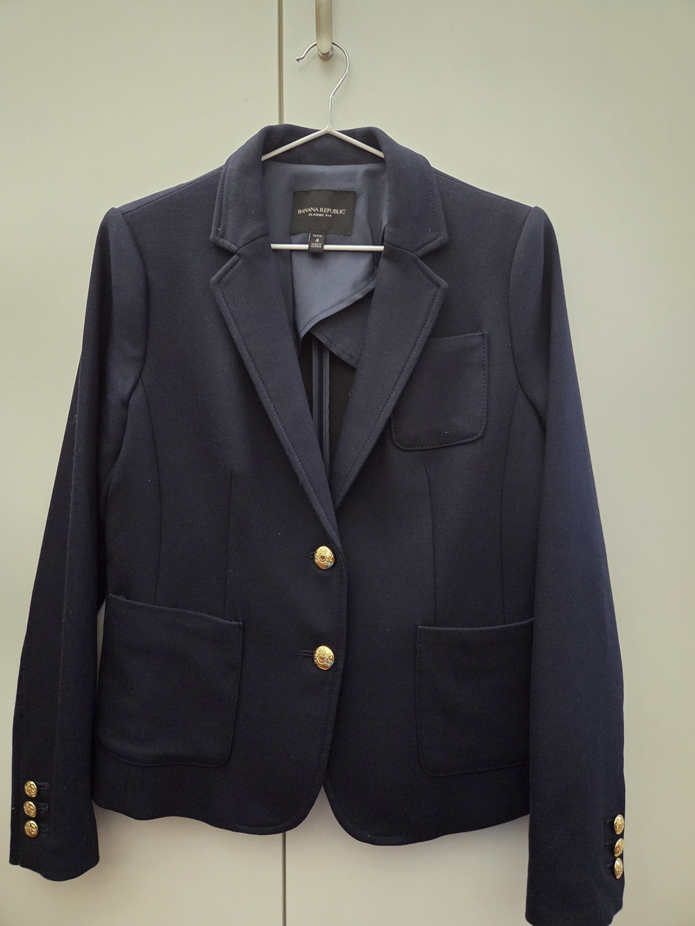 Banana Republic Women's Navy Blazer with Gold Buttons